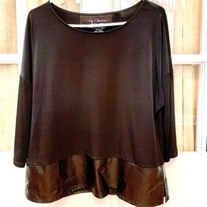 Chico’s Black Long Sleeve Shirt Faux Leather Trim